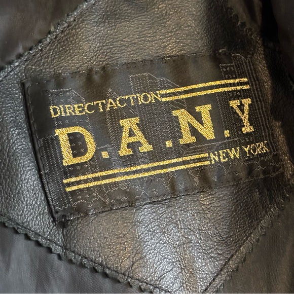 Vintage 90s D.A.N.Y Black Leather Lined Long Drawstring Jacket Coat Classic Sz S - Picture 8 of 9